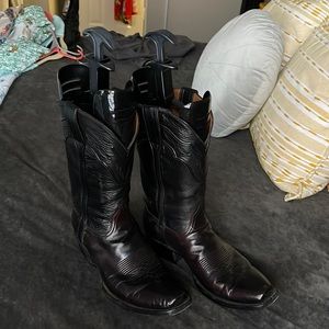 Black Jack Men's Black Cherry and Black Punchy Square Toe Cowboy Boots - 10D